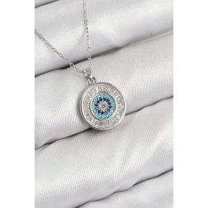 Pirinç Zirkon Taşlı Su Yolu Nazar Model Gümüş Renk Kadın Kolye