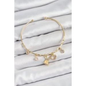 Pirinç Zirkon Taşlı Tavşan Ve Kalp Model Gold Renk Charm Bileklik