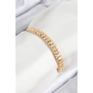 Pirinç Zirkon Taşlı Tennıs Model Gold Renk Asansörlü Kadın Bileklik