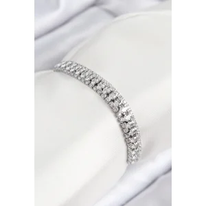 Pirinç Zirkon Taşlı Tennıs Model Gümüş Renk Asansörlü Kadın Bileklik