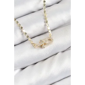 Pirinç Zirkon Taşlı Tifany Model Ezme Zincir Gold Renk Kadın Kolye