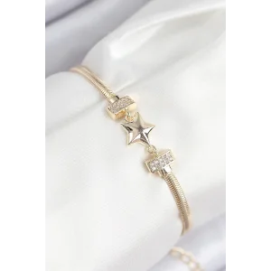 Pirinç Zirkon Taşlı Yıldız Model Gold Renk Kadın Bileklik