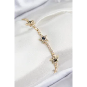 Pirinç Zirkon Taşlı Yıldız Model Gold Renk Kadın Bileklik