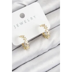 Pirinç Zirkon Taşlı Yıldız Model Gold Renk Kadın Küpe