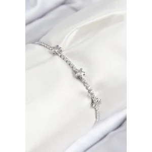 Pirinç Zirkon Taşlı Yıldız Model Gümüş Renk Asansörlü Kadın Bileklik