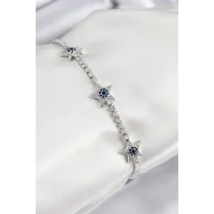 Pirinç Zirkon Taşlı Yıldız Model Gümüş Renk Kadın Bileklik