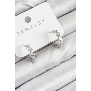 Pirinç Zirkon Taşlı Yıldız Model Gümüş Renk Kadın Küpe