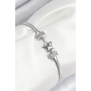 Pirinç Zirkon Taşlı Yonca Model Gümüş Renk Kadın Bileklik