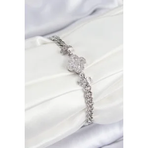 Pirinç Zirkon Taşlı Yonca Model Gümüş Renk Kadın Bileklik