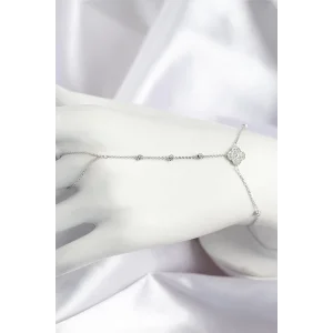 Pirinç Zirkon Taşlı Yonca Model Gümüş Renk Şahmeran