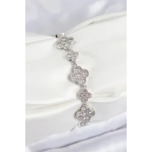 Pirinç Zirkon Taşlı Yonca Model Gümüş Renk VIP Seri Kadın Bileklik
