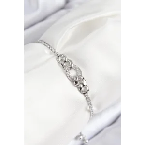 Pirinç Zirkon Taşlı Zincir Model Gümüş Renk Asansörlü Kadın Bileklik