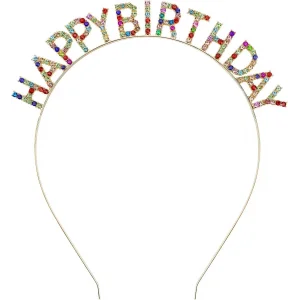 Rengarenk Kristal Taşlı Ekstra Lüks Gümüş Kaplama Happy Birthday Taç 16x17 Cm