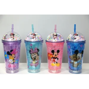 Sevimli Mickey Mouse Işıklı Pipetli Boncuklu Suluk & Bardak 400 Ml Alk3147