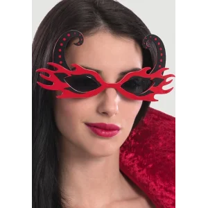 Siyah Boynuzlu Kırmızı Renk Alevli Parti Gözlüğü 21x10 Cm