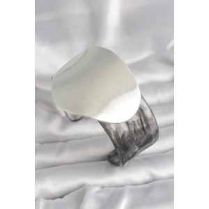 Siyah Mermer Desen Akrilik Pilastik Gümüş Plaka Model Vintage Kadın Bilezik