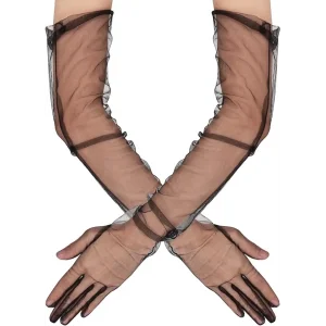 Uzun Boy Likralı Siyah Renk Yetişkin Mega Tül Eldiven 53 Cm