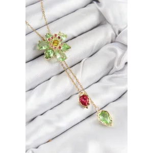 VIP Pirinç Zirkon Taşlı Çiçek Model Gold Renk Asansörlü Kadın Kolye