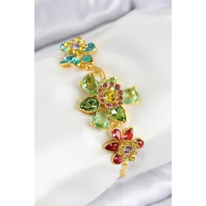VIP Pirinç Zirkon Taşlı Çiçek Model Gold Renk Kadın Bileklik
