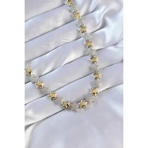 Vip Seri Pirinç Çift Renk Zirkon Taşlı Yıldız Tasarımlı Kolye