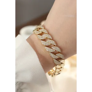Vip Seri Pirinç Ortası Zirkon Taşlı Gold Renk Gurmet Bileklik