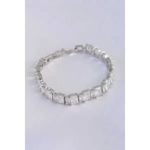 Vip Seri Pirinç Zirkon Taşlı Gümüş Renk Baget Su Yolu Model Bileklik