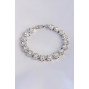 Vip Seri Pirinç Zirkon Taşlı Gümüş Renk Kalp Model Bileklik