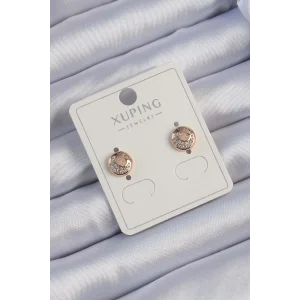 Xuping Rose Renk Zirkon Taşlı Yansımalı Oval Küpe