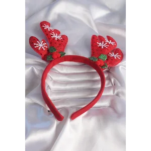 Yılbaşı Temalı Kar Tanesi İşleme Detay Geyik Boynuzu Figürlü Taç