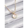 316L Çelik Gold Renk Beyaz Sedefli Vintage Kadın Kolye