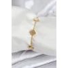 316L Çelik Gold Renk Beyaz ve Zirkon Taşlı Baby Boy Yonca Kadın Bileklik