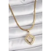 316L Çelik Gold Renk İtalyan Zincir Zirkon Taşlı Kutup Yıldız İşleme Kadın Kolye