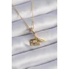 316L Çelik Gold Renk Kalp Detay Mektup Figür Charm Model Kadın Kolye