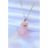 316L Çelik Gold Renk Kristal Pembe Taş Model Kadın kolye
