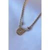 316L Çelik Gold Renk Lotus Model Zirkon Taşlı Burgu Zincir Kadın Kolye