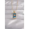 316L Çelik Gold Renk Mavi Mineli Güneş Model Tarot Kolye