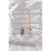 316L Çelik Gold Renk Mavi Mineli Güneş Model Tarot Kolye