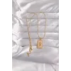 316L Çelik Gold Renk Pembe Mineli El Figür Tarot Kolye