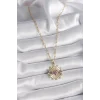 316L Çelik Gold Renk Pembe Zirkon Taşlı Kalp İşleme Madalyon Model Kadın Kolye