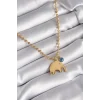 316L Çelik Gold Renk Top Zincir Model Fil Figür Nazar Boncuk Detay Kadın Kolye