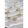 316L Çelik Gold Renk Yonca Model İşleme Detay Kadın Bileklik