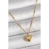 316L Çelik Gold Renk Zincir Love İşlemeli Kalp Figür Kadın Kolye