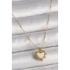 316L Çelik Gold Renk Zincir Sedefli Kalp Model Kadın Kolye