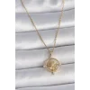 316L Çelik Gold Renk Zincir Zirkon Taşlı Pusula Model Kadın Kolye