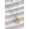 316L Çelik Gold Renk Zincir Zirkon Taşlı Yıldız İşleme Madalyon Model Kadın Kolye