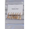 316L Çelik Gold Renk Zirkon Taşlı Hayvan Figürlü Deniz Yıldızı Model Halka Küpe Seti