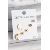 316L Çelik Gold Renk Zirkon Taşlı Hilal Model Kadın Küpe Seti