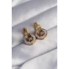 316L Çelik Gold Renk Zirkon Taşlı İç İçe Geçmeli Oval Küpe