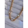 316L Çelik Gold Renk Zirkon Taşlı Kalp Model Zincir Kolye