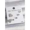 316L Çelik Gold Renk Zirkon Taşlı Kalpli Kadın Küpe Seti